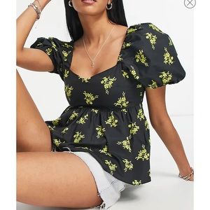 Topshop Ditsy Tie Back Blouse